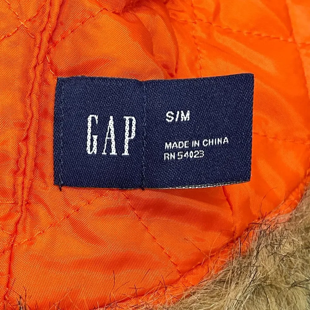 GAP Quilt Lined Tan Trapper Hat Faux Fur Accent Ear‎ Flaps Fudd Cap Unisex S / M